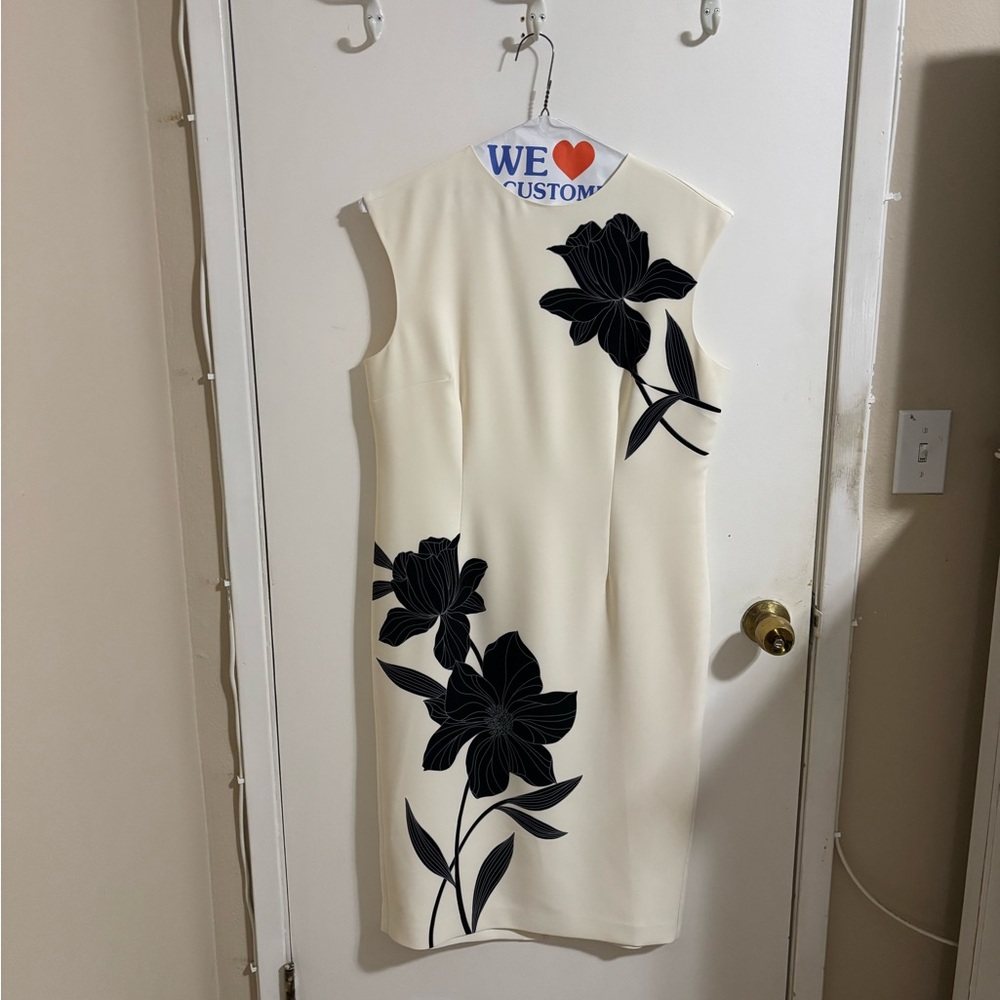 Ann Taylor Cream Dress with Black Floral Design